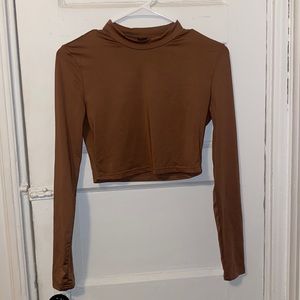 long sleeve brown crop top